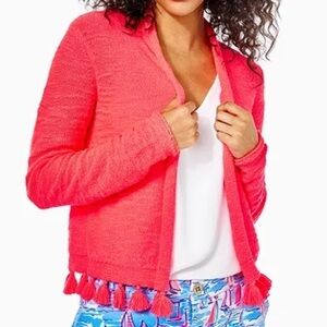 LAST CALL Lilly Pulitzer NEW WT SzXL FARETTA Open-Front Cardigan Coral Sweater